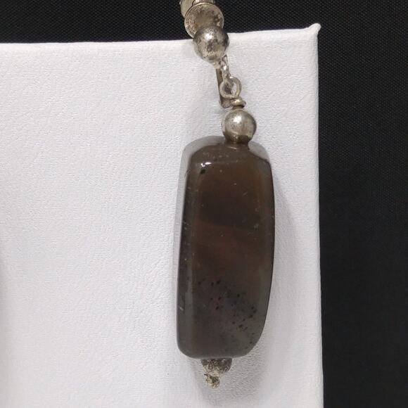 1950s Quartz Stone Earrings Silver Tone Screw Back Boho Natural Vintage - Picture 9 of 10